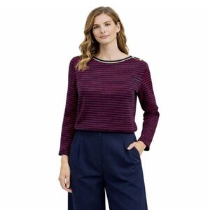 Lauren Ralph Lauren Red Navy Blue Stripes Gold Trim Boatneck Shirt Size Large